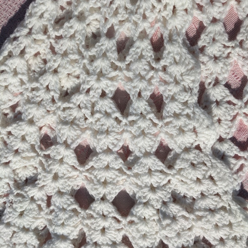 Vintage Handmade Crochet Poncho Cape Women's White Cottage Cardigan Shawl Knit - Picture 6 of 11